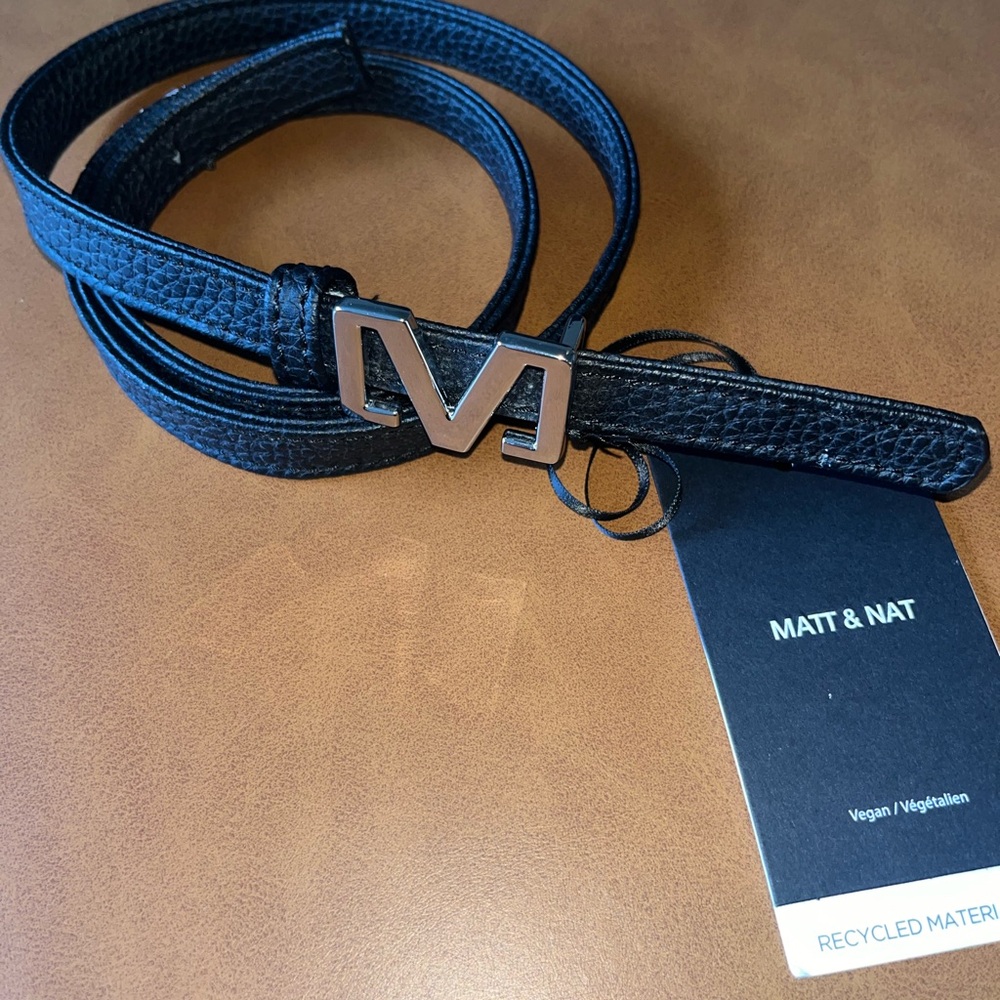 Matt & Nat Black Vegan Leather Belt with M Buckle